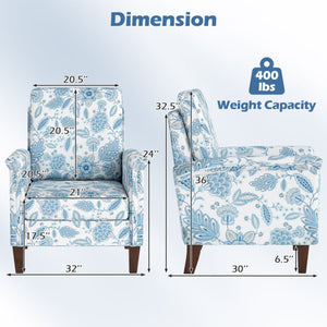 Floral Accent Chair Farmhouse Boho Armchair with Solid Wood Legs and High Back-Blue