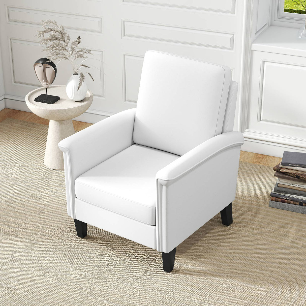 Floral Accent Chair Farmhouse Boho Armchair with Solid Wood Legs and High Back-Beige
