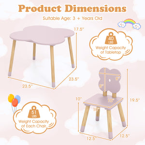 Flower-shaped Kids Table Set with Solid Pine Wood Legs-Pink