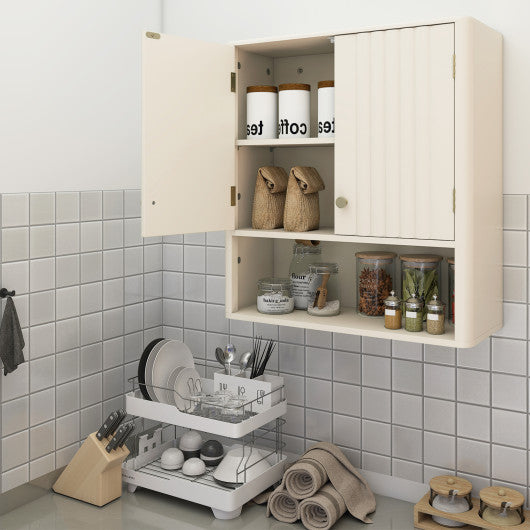 Fluted Bathroom Wall Cabinet with Open Shelf-Beige