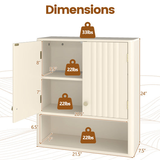 Fluted Bathroom Wall Cabinet with Open Shelf-Beige