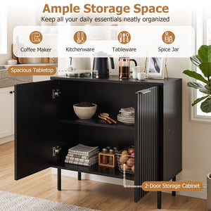 Fluted Buffet Cabinet with 2-Door Sideboard for Kitchen and Dining Room-Black