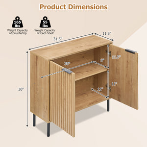 Fluted Buffet Cabinet with 2-Door Sideboard for Kitchen and Dining Room-Oak