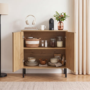 Fluted Buffet Cabinet with 2-Door Sideboard for Kitchen and Dining Room-Oak
