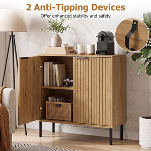 Fluted Buffet Cabinet with 2-Door Sideboard for Kitchen and Dining Room-Oak