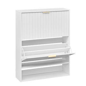 Fluted Hidden Shoe Cabinet with 2 Flip Drawers and Open Storage-White