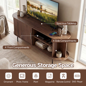 Fluted TV Stand for TVs up to 60" Mid Century Curved Entertainment Center-Walnut