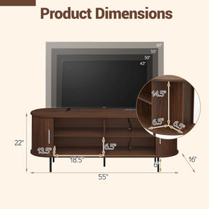 Fluted TV Stand for TVs up to 60" Mid Century Curved Entertainment Center-Walnut