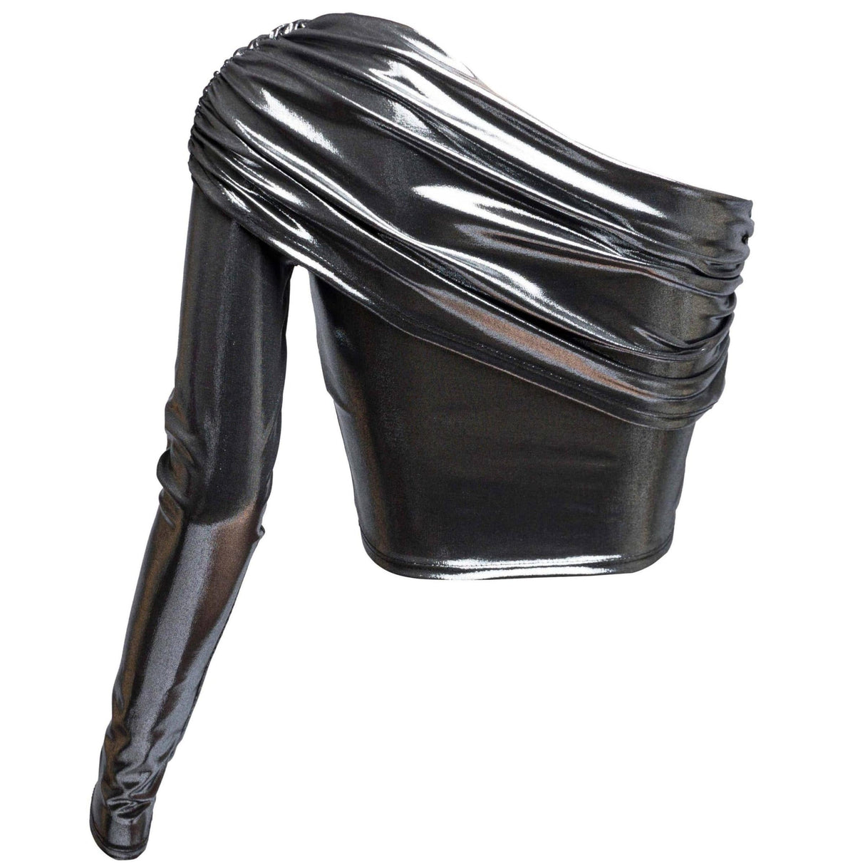 Fold Over One Shoulder Top in Liquid Metal [Sizes S-L]