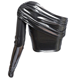 Fold Over One Shoulder Top in Liquid Metal [Sizes S-L]
