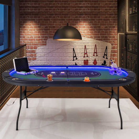 Foldable 10-Player Poker Table with LED Lights and USB Ports Ideal for Texas Casino-Green