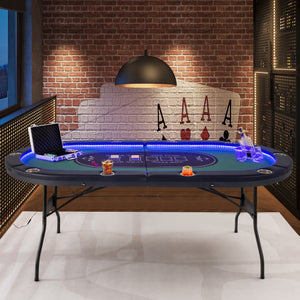 Foldable 10-Player Poker Table with LED Lights and USB Ports Ideal for Texas Casino-Green