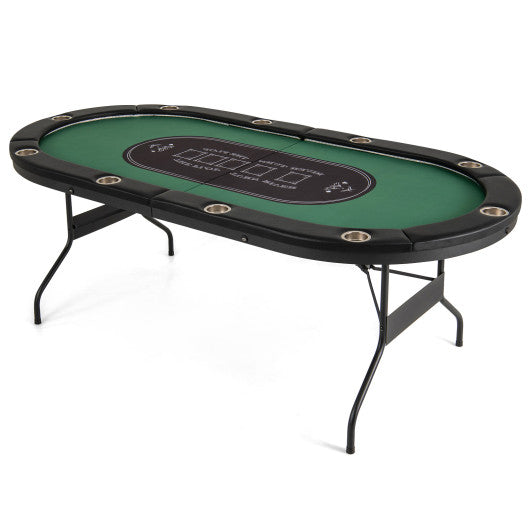 Foldable 10-Player Poker Table with LED Lights and USB Ports Ideal for Texas Casino-Green