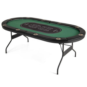 Foldable 10-Player Poker Table with LED Lights and USB Ports Ideal for Texas Casino-Green