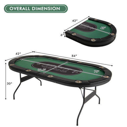 Foldable 10-Player Poker Table with LED Lights and USB Ports Ideal for Texas Casino-Green