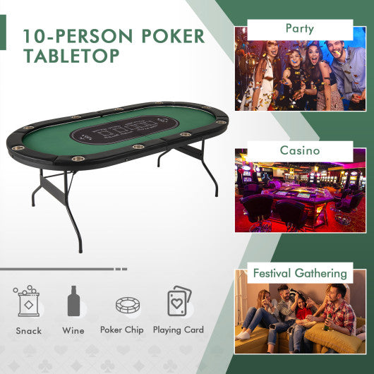 Foldable 10-Player Poker Table with LED Lights and USB Ports Ideal for Texas Casino-Green