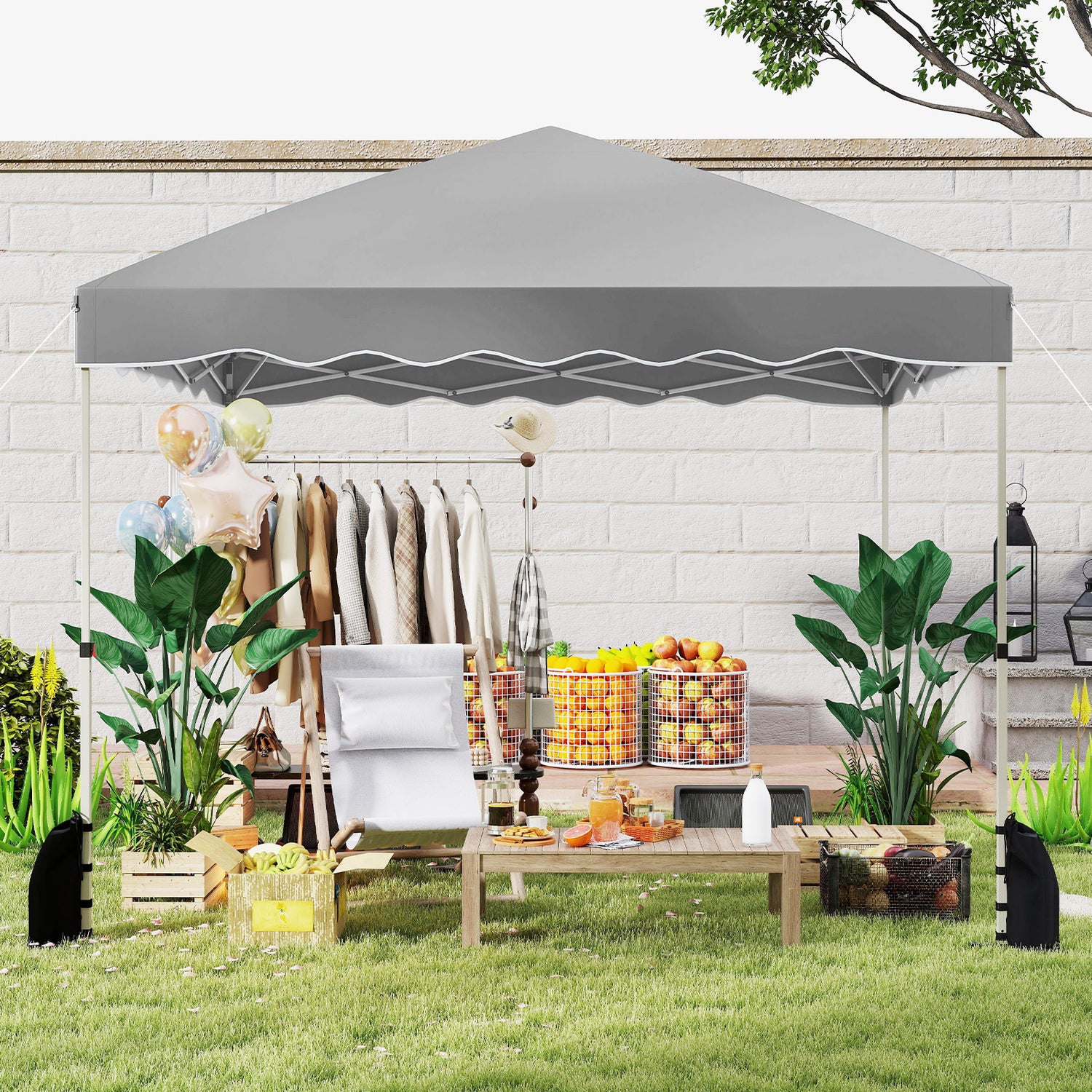Foldable 10 X 10 Feet Pop up Canopy Tent with Wheeled Bag-Gray