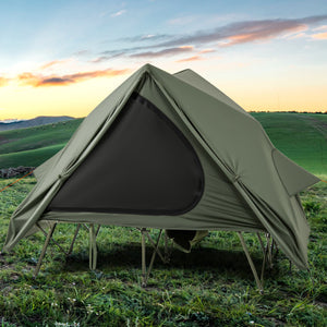 Foldable 2-Person Camping Cot Tent with Pop-up Tent Shelter and Portable Wheeled Bag-Green