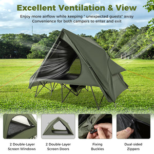 Foldable 2-Person Camping Cot Tent with Pop-up Tent Shelter and Portable Wheeled Bag-Green