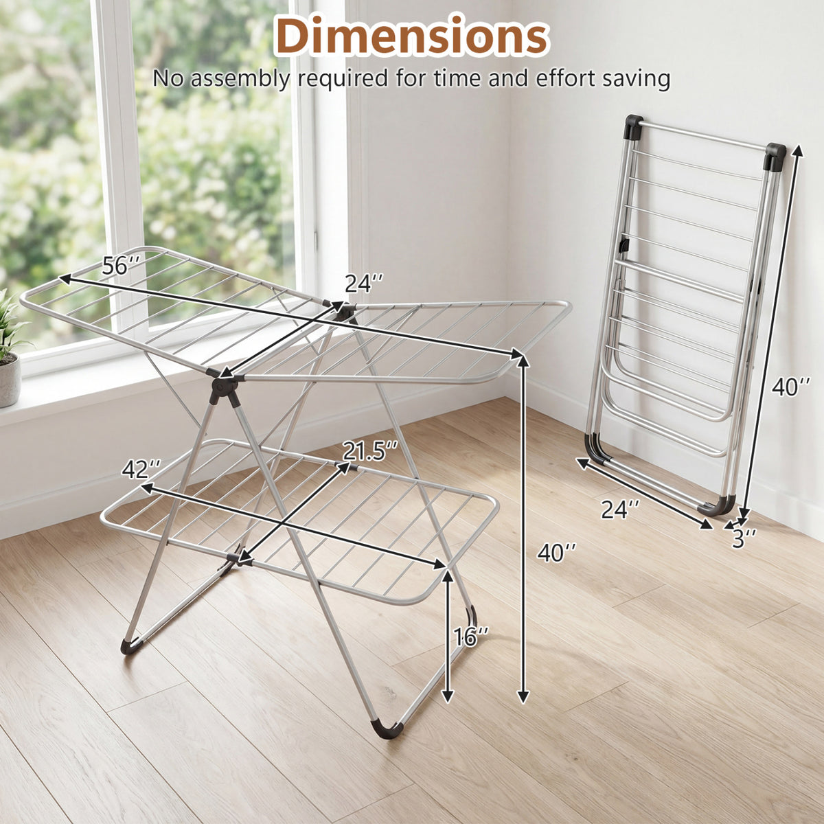 Foldable 2-Tier Clothes Drying Rack Heavy-Duty Aluminum Stainless Steel Laundry Airer