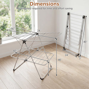 Foldable 2-Tier Clothes Drying Rack Heavy-Duty Aluminum Stainless Steel Laundry Airer