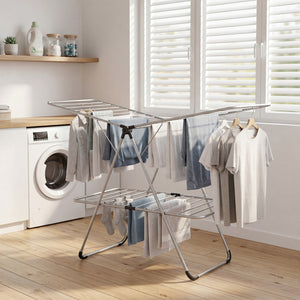 Foldable 2-Tier Clothes Drying Rack Heavy-Duty Aluminum Stainless Steel Laundry Airer