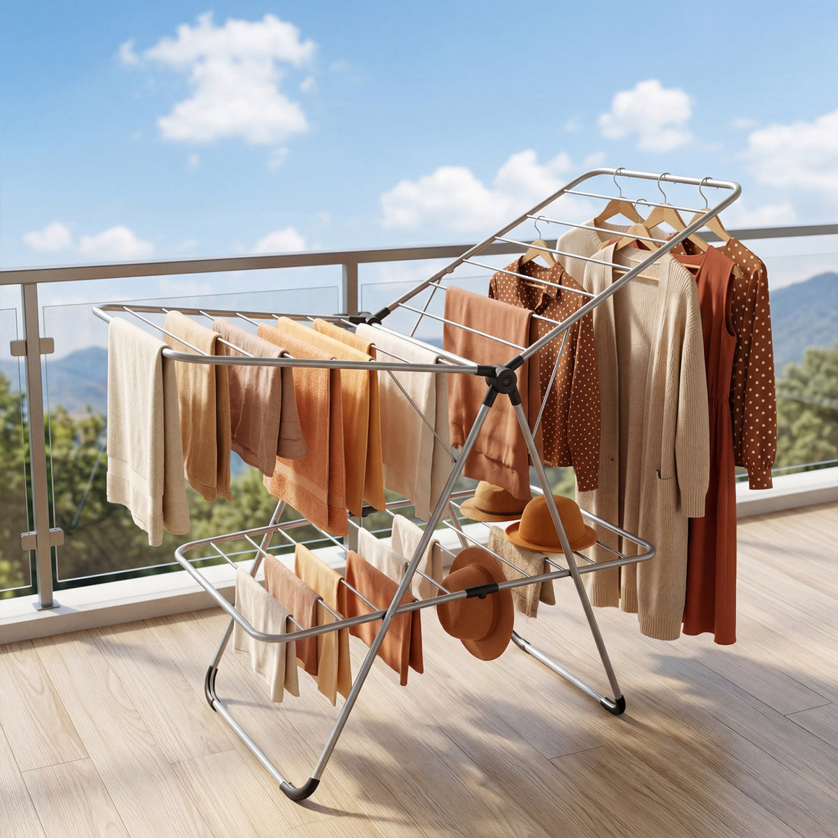 Foldable 2-Tier Clothes Drying Rack Heavy-Duty Aluminum Stainless Steel Laundry Airer