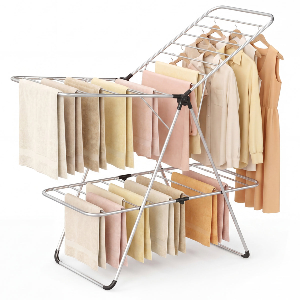 Foldable 2-Tier Clothes Drying Rack Heavy-Duty Aluminum Stainless Steel Laundry Airer