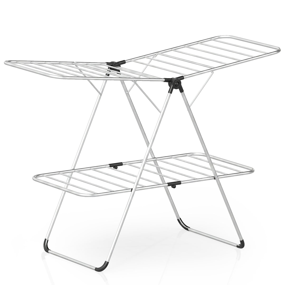 Foldable 2-Tier Clothes Drying Rack Heavy-Duty Aluminum Stainless Steel Laundry Airer