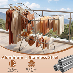 Foldable 2-Tier Clothes Drying Rack Heavy-Duty Aluminum Stainless Steel Laundry Airer