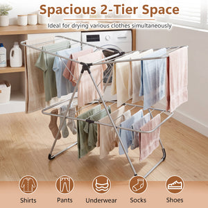 Foldable 2-Tier Clothes Drying Rack Heavy-Duty Aluminum Stainless Steel Laundry Airer