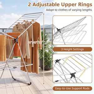 Foldable 2-Tier Clothes Drying Rack Heavy-Duty Aluminum Stainless Steel Laundry Airer