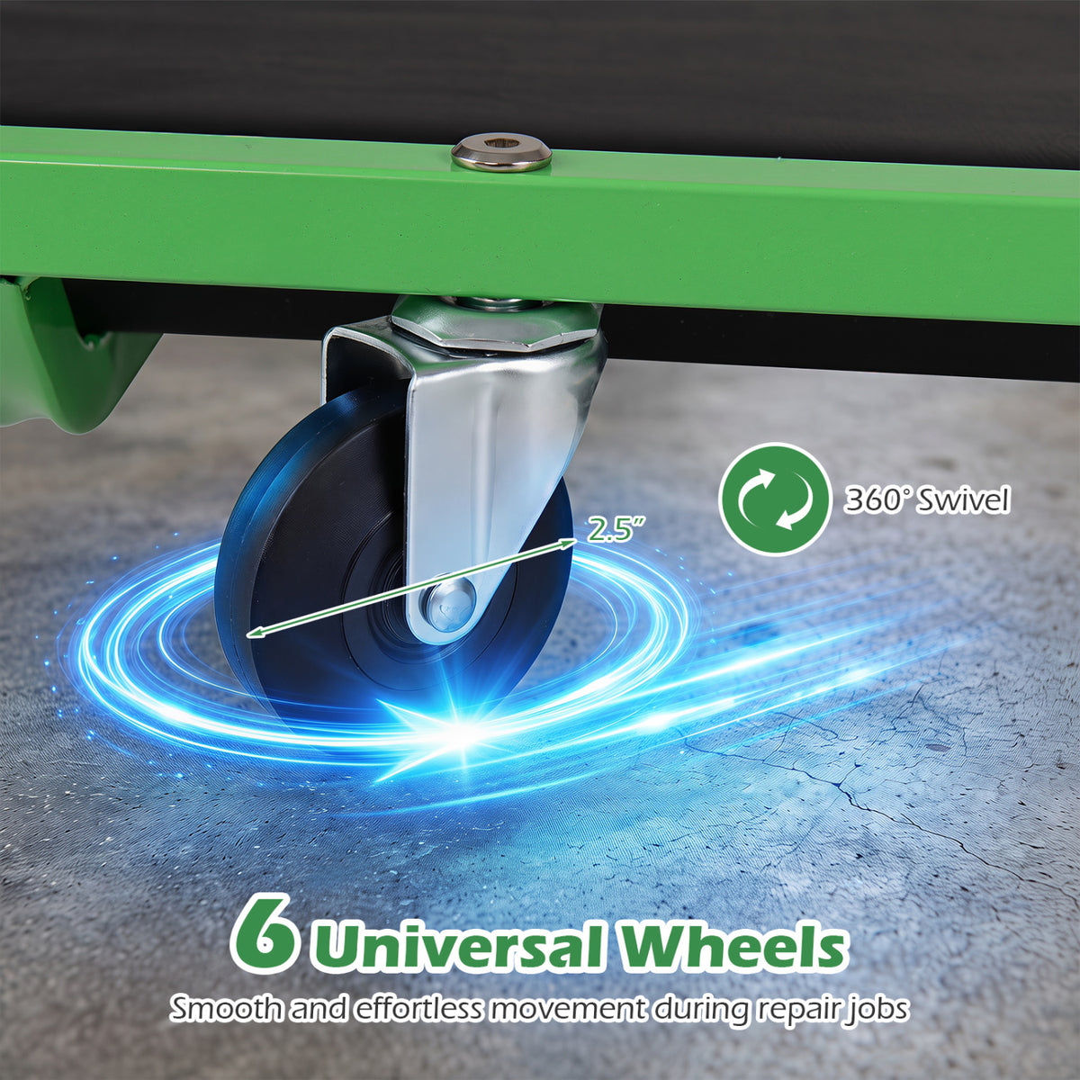 Foldable Automotive Creeper with 360Â° Swivel Wheels 330 lbs for Garage-Green