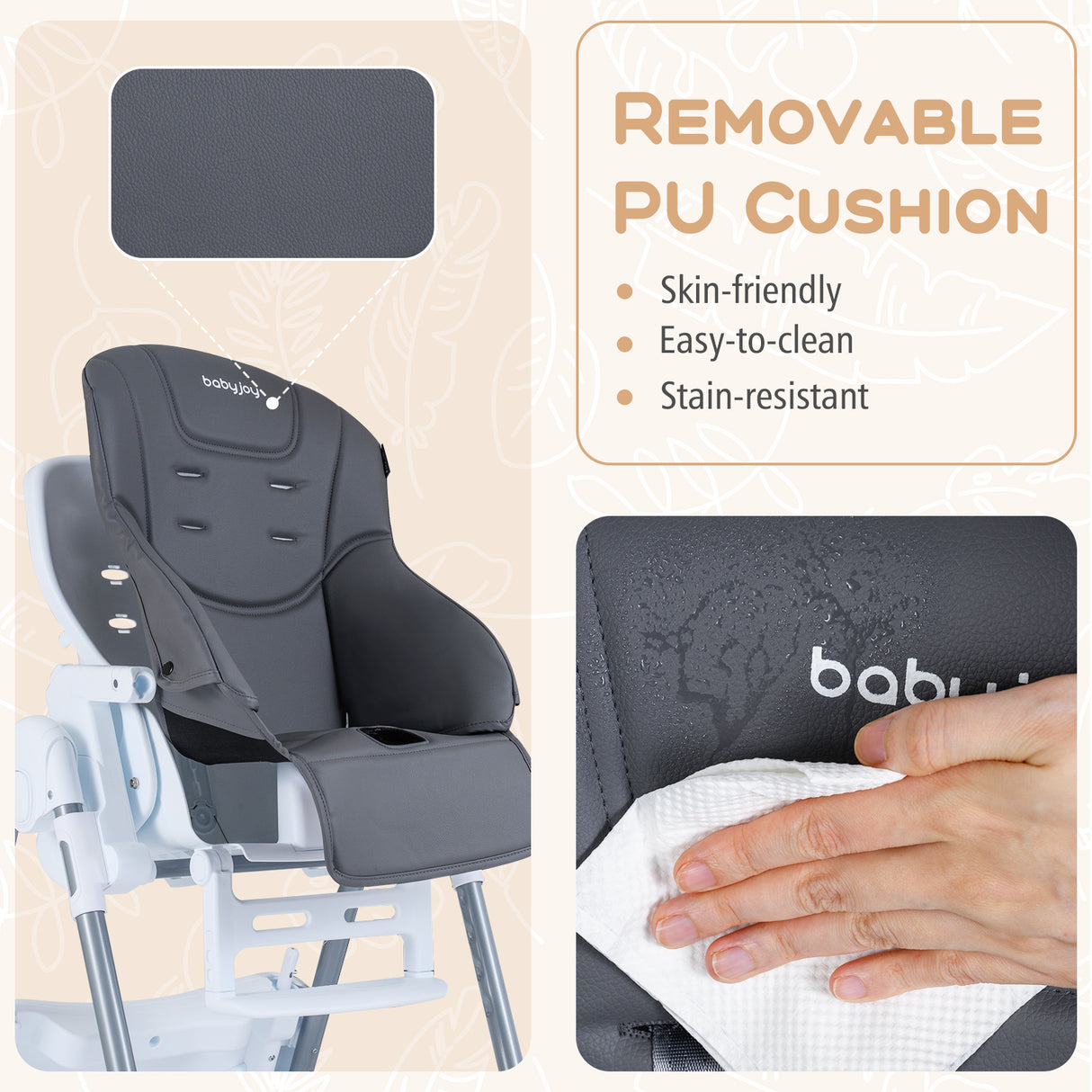 Foldable Baby High Chair with Adjustable Height and Relining Seat-Dark Gray