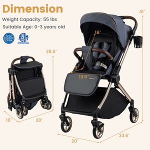 Foldable Baby Stroller with Reversible Handle-Gray