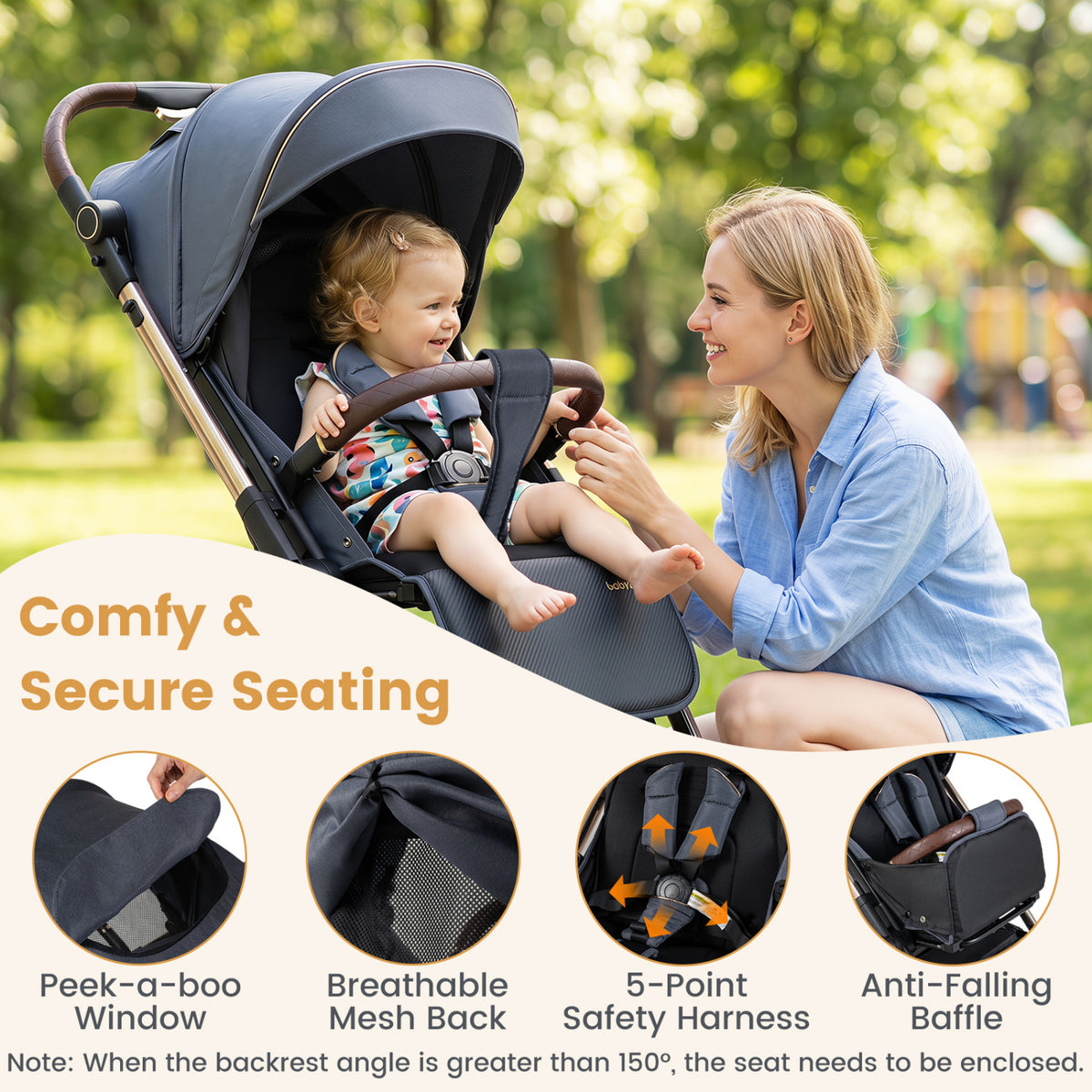 Foldable Baby Stroller with Reversible Handle-Gray