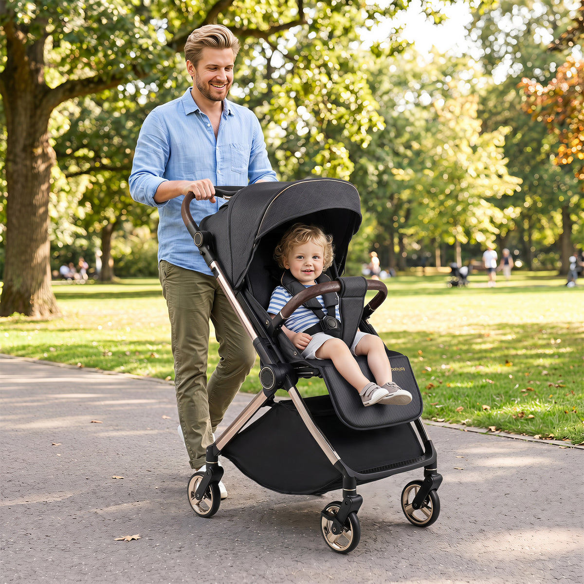 Foldable Baby Stroller with Reversible Handle-Black