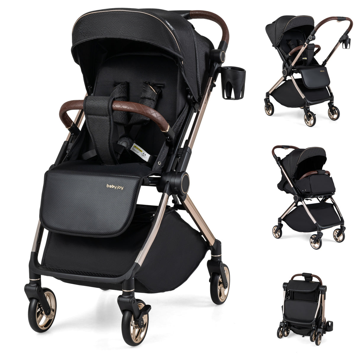 Foldable Baby Stroller with Reversible Handle-Black