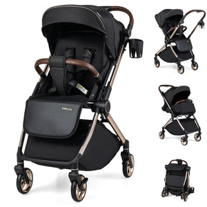 Foldable Baby Stroller with Reversible Handle-Black