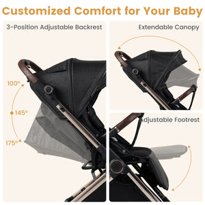 Foldable Baby Stroller with Reversible Handle-Black