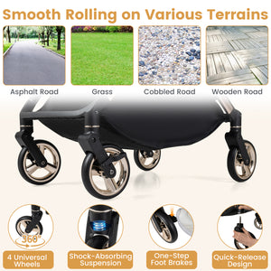 Foldable Baby Stroller with Reversible Handle-Black