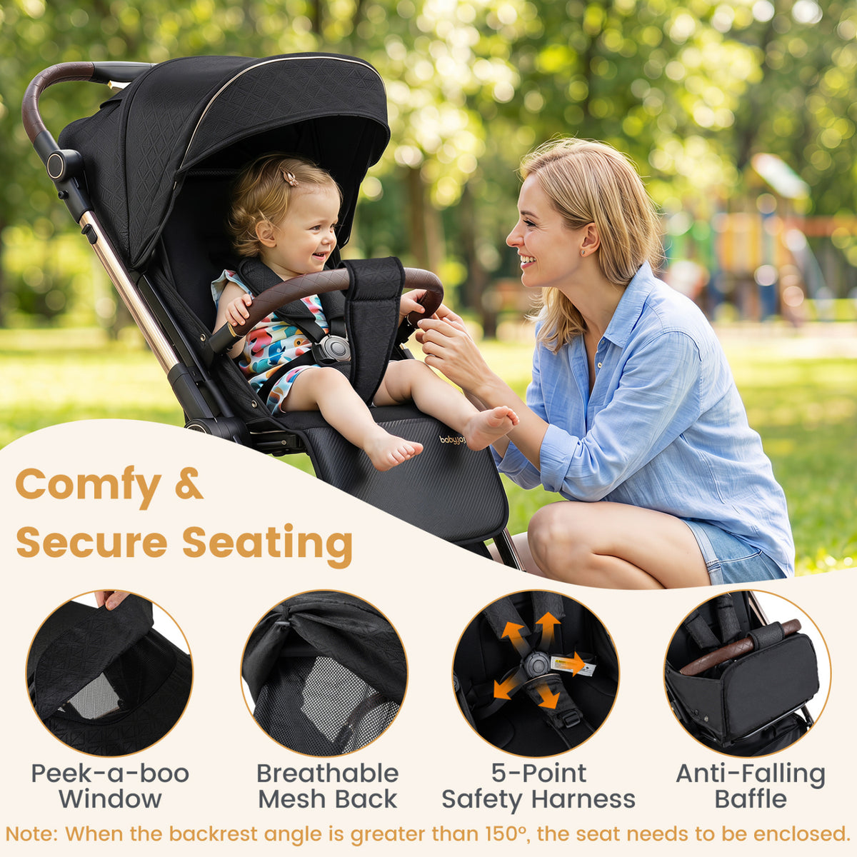 Foldable Baby Stroller with Reversible Handle-Black