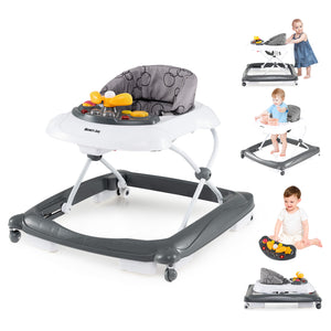 Foldable Baby Walker with 3 Adjustable Heights and Padded Seat-Gray