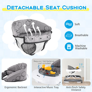 Foldable Baby Walker with 3 Adjustable Heights and Padded Seat-Gray