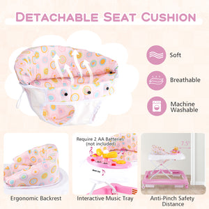Foldable Baby Walker with 3 Adjustable Heights and Padded Seat-Pink