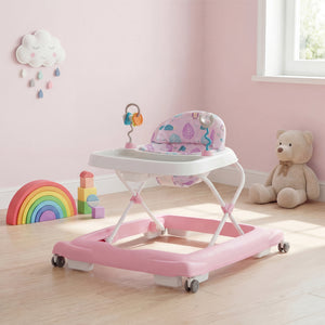 Foldable Baby Walker with Removable Seat and Adjustable Height for 6-12 Months-Pink