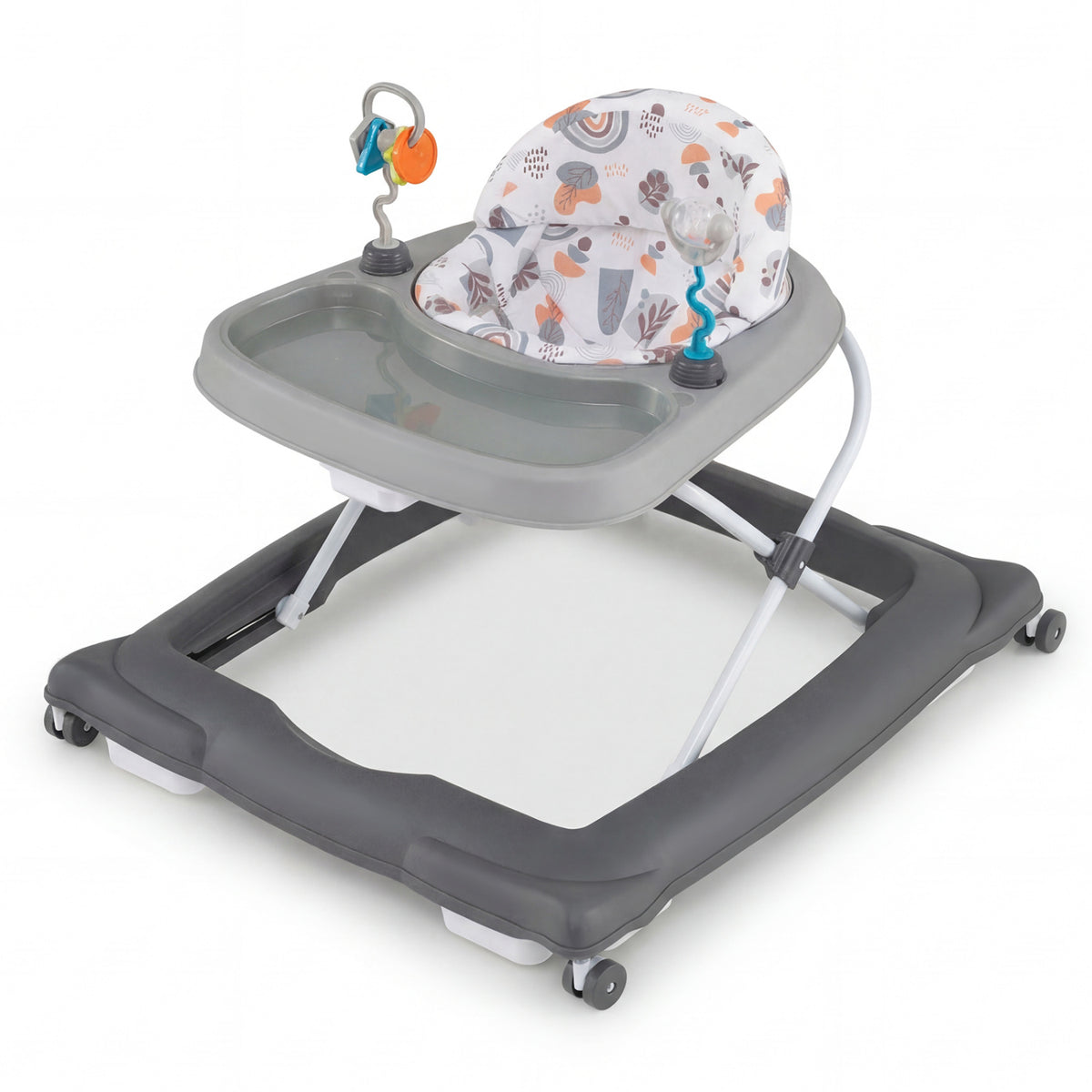 Foldable Baby Walker with Removable Seat and Adjustable Height for 6-12 Months-Gray