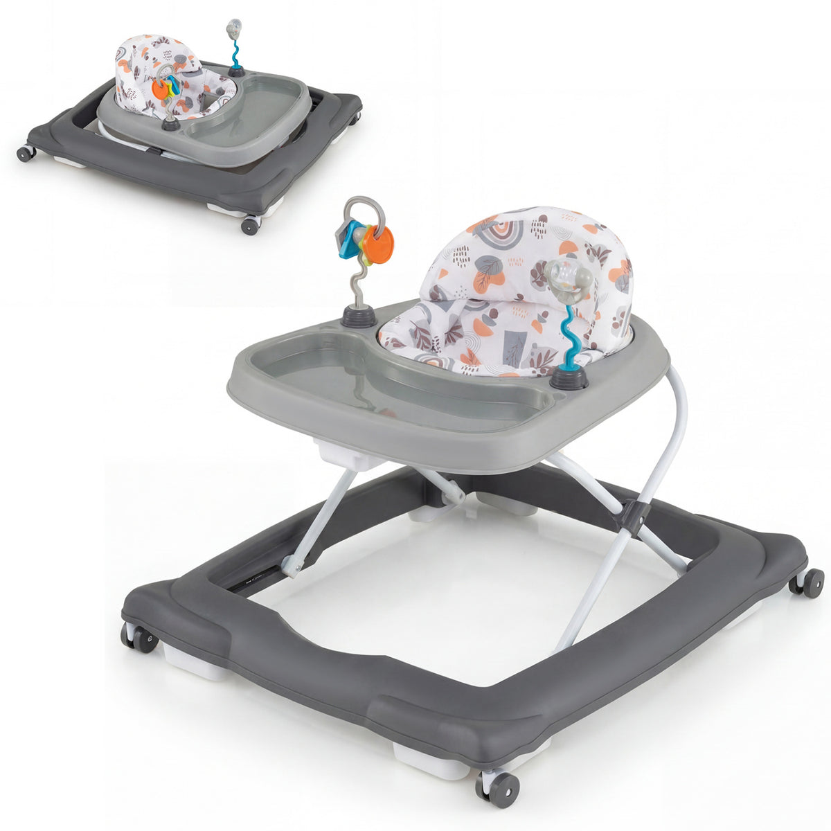 Foldable Baby Walker with Removable Seat and Adjustable Height for 6-12 Months-Gray