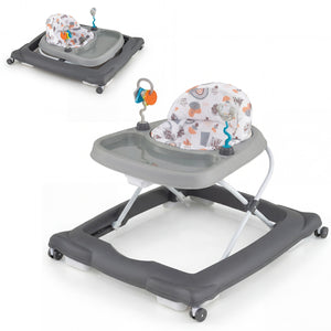 Foldable Baby Walker with Removable Seat and Adjustable Height for 6-12 Months-Gray