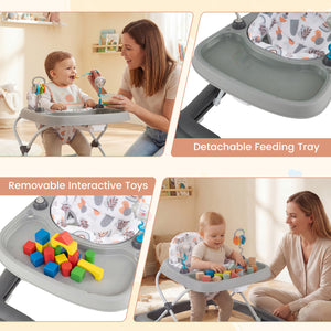 Foldable Baby Walker with Removable Seat and Adjustable Height for 6-12 Months-Gray